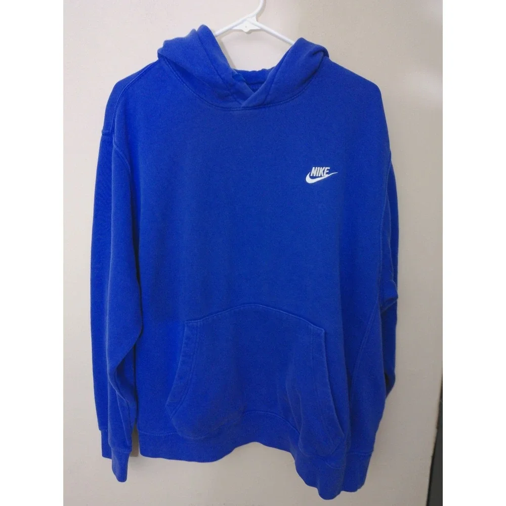 Nike Hoodie Men XL Royal Blue Vintage Inspo Embroidered Logo Pullover Sportswear